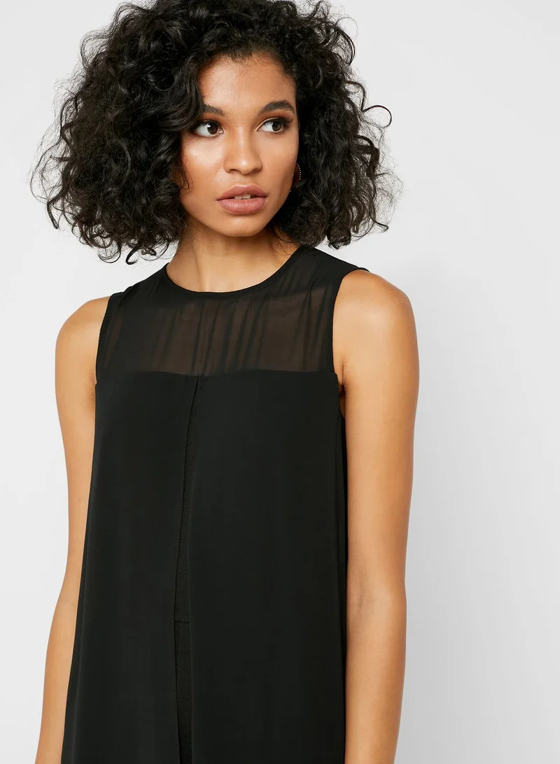 Wallis Black Split Front Overlay Jumpsuit