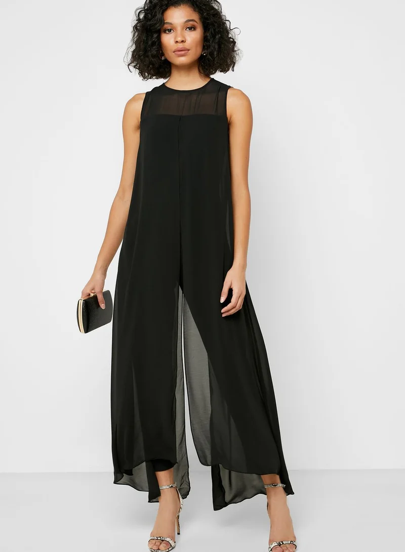 Wallis Black Split Front Overlay Jumpsuit
