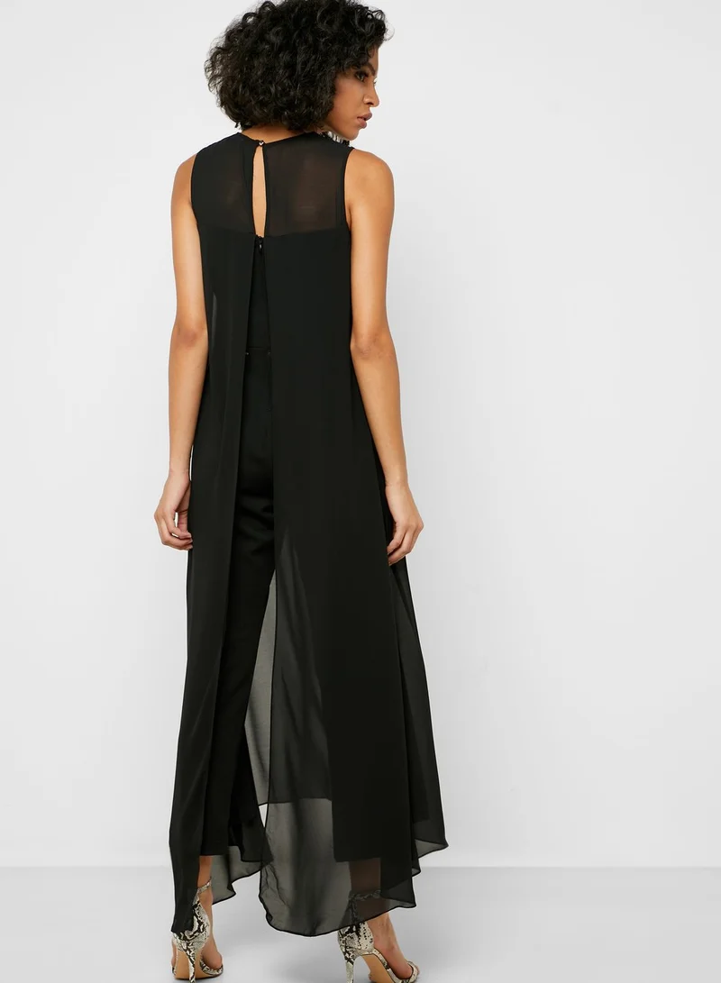 Wallis Black Split Front Overlay Jumpsuit