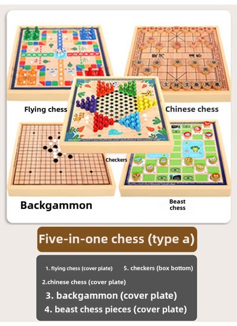 Children's Flying Chess Checkers Multi-functional One Chessboard Gobang Go Cards Colosseum Chess Combination Educational Toys-Color:Five In One A  30x30cm