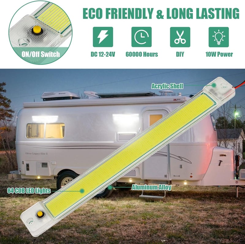 Car Interior LED Light Bar, Daytime Running COB Strip Lights, , 10W DC Led Light Strip with ON/Off Switch for RV Camper Boat Van Enclosed Trailer Car Truck Lorry Cabinet (4 Pack) - Image 3