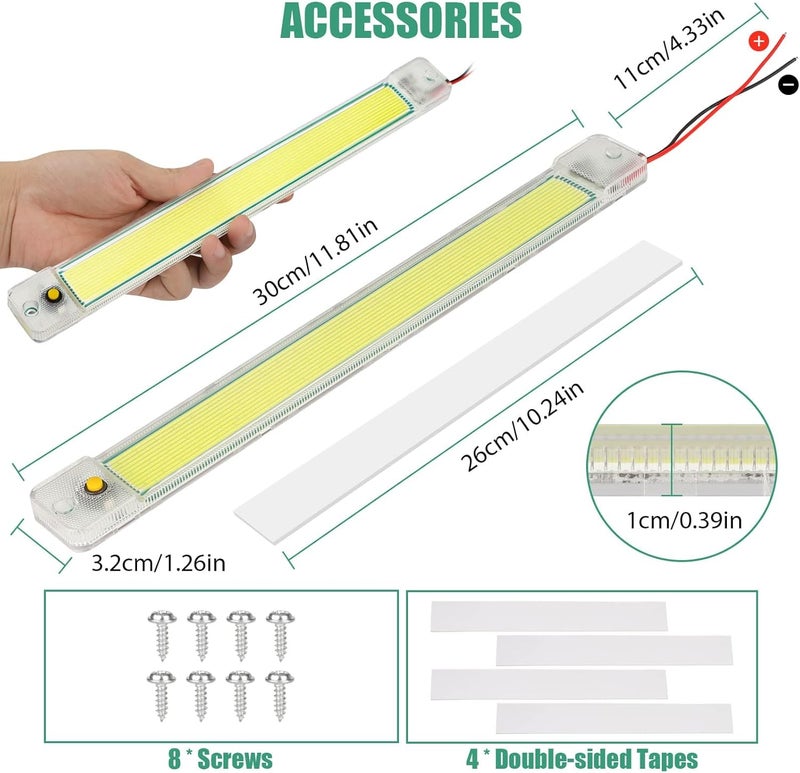 Car Interior LED Light Bar, Daytime Running COB Strip Lights, , 10W DC Led Light Strip with ON/Off Switch for RV Camper Boat Van Enclosed Trailer Car Truck Lorry Cabinet (4 Pack) - Image 4