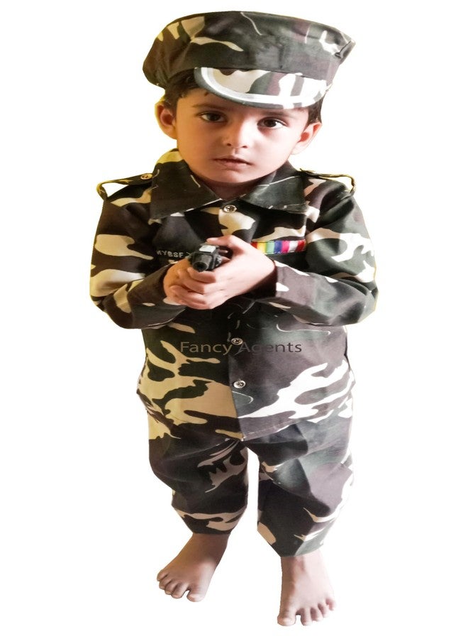 Fancy Agents Polyester Army Dress/Costume For Kids| Indian Army And Police Costume For Kids| National Soldier Costume For Kids Boys And Girls (Free Army Watch Gift For Kids) (2-3 Years, Indian Army) - Image 2