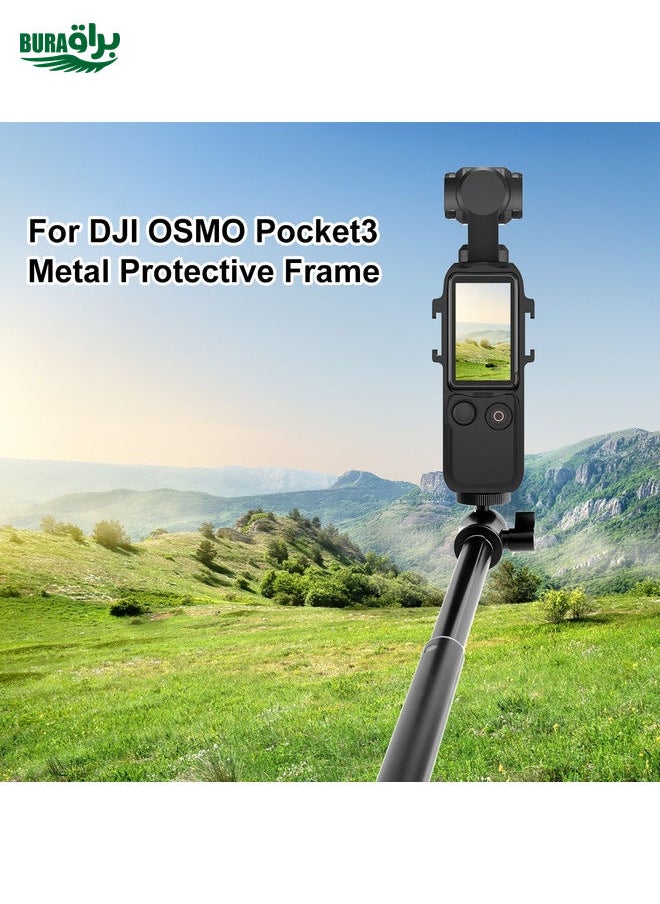 BURAQ For DJI OSMO Pocket 3 PULUZ Metal Protection Frame Cage Adapter Bracket with Dual Cold Shoes (Black)  - Image 2