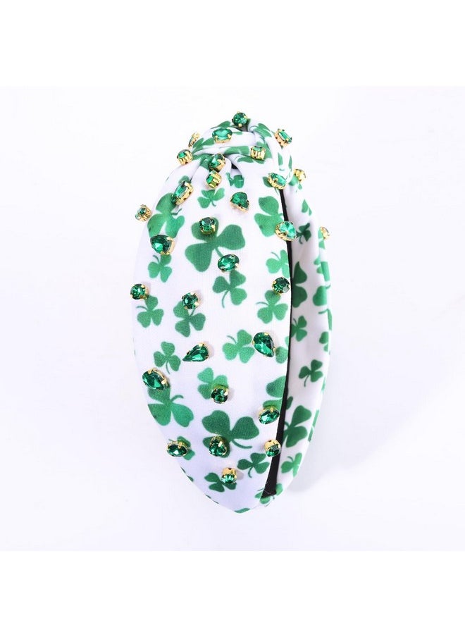 Boderier St.Patricks Day Headband Green Shamrock Headband Jeweled Crystal Knotted Headband Holiday Party Accessories (Rhinestone Shamrock Pattern)  - Image 4