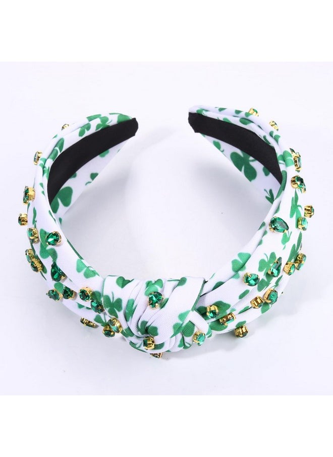 Boderier St.Patricks Day Headband Green Shamrock Headband Jeweled Crystal Knotted Headband Holiday Party Accessories (Rhinestone Shamrock Pattern)  - Image 2
