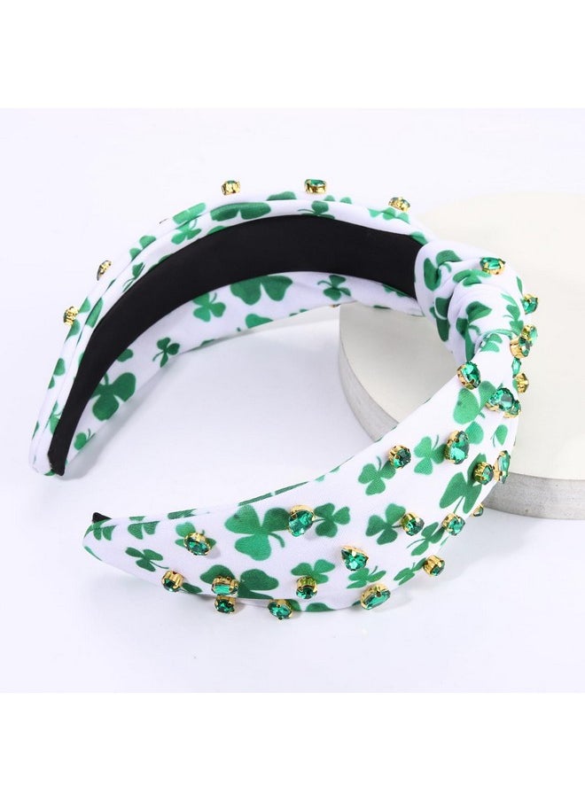 Boderier St.Patricks Day Headband Green Shamrock Headband Jeweled Crystal Knotted Headband Holiday Party Accessories (Rhinestone Shamrock Pattern)  - Image 3