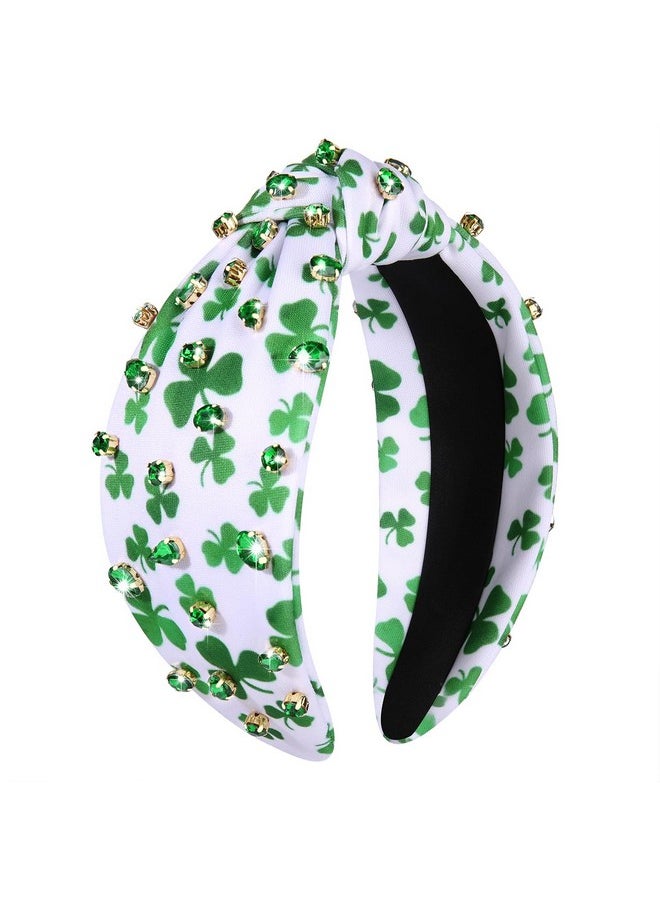 Boderier St.Patricks Day Headband Green Shamrock Headband Jeweled Crystal Knotted Headband Holiday Party Accessories (Rhinestone Shamrock Pattern)  - Image 1