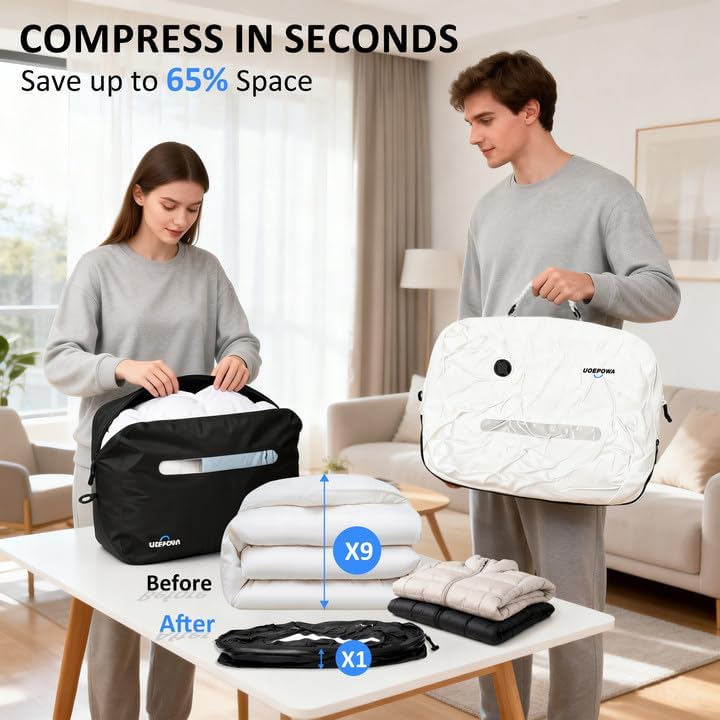 UOEPOWA Travel Vacuum Bags with Pump – 33L Vacuum Seal Bags for Clothing, IPX8 Waterproof Vacuum Storage Bags with Handle for Luggage, Backpack, Suitcase, Home & Outdoor, 1-Pack - Image 4