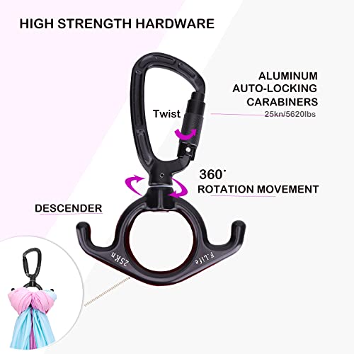 Flife Aerial Silks Hardware or Single Point Yoga Hammock Rigging Aluminum Swivel D Auto Locking Carabiner Rated 25KN Low Ceilings - Image 5