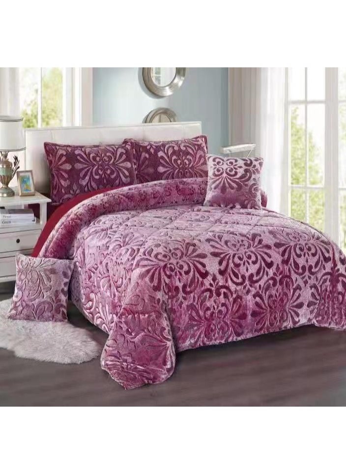 Comfy COMFY 6 PC MAROON FLORAL SOFT & LUXURIOUS FAUX FUR COMFORTER SET 