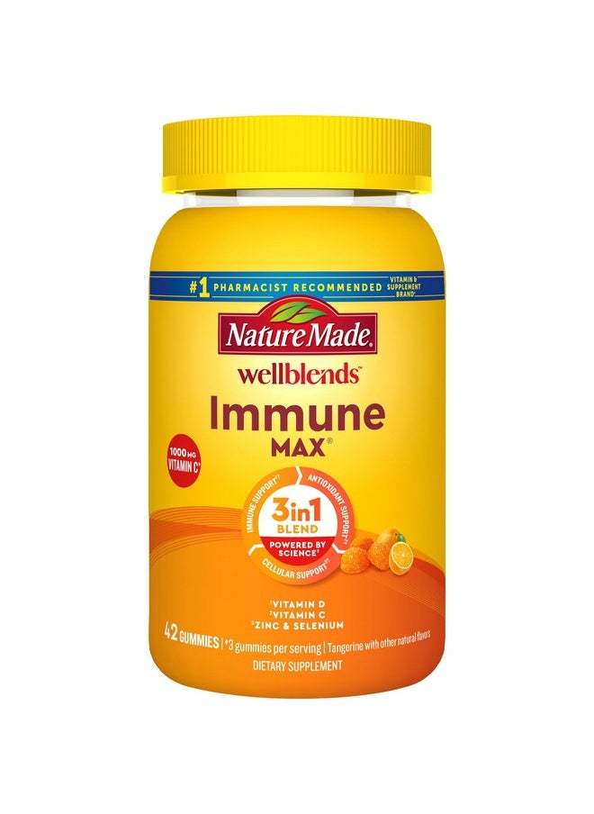 ناتشر ميد علكات ImmuneMAX من Nature Made Wellblends، فيتامين سي 1000 مجم + زنك وسيلينيوم وفيتامين د3 5000 وحدة دولية، مكمل غذائي لدعم المناعة، 42 علكة  - Image 1