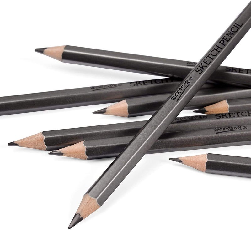 URBAN BOX URBAN BOX Set of 12 Degree Graphite Pencils 10B 8B 6B 5B 4B 3B 2B B HB 2H 4H and 6H With Set of 6 White Paper Art Blending Stumps and Sand Paper Strip  - Image 2