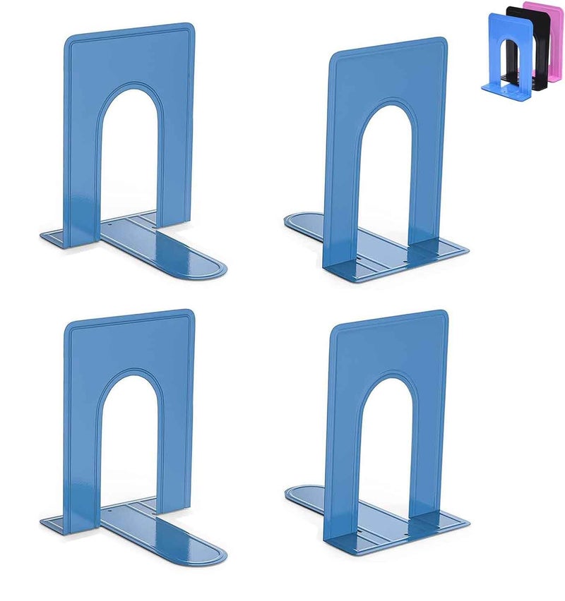 Optomni Bookends Book End Supports Heavy Duty Metal Bookend Support Book Ends Supports for Shelves Decor Home Office School 2 Pairs4 Pieces Blue
