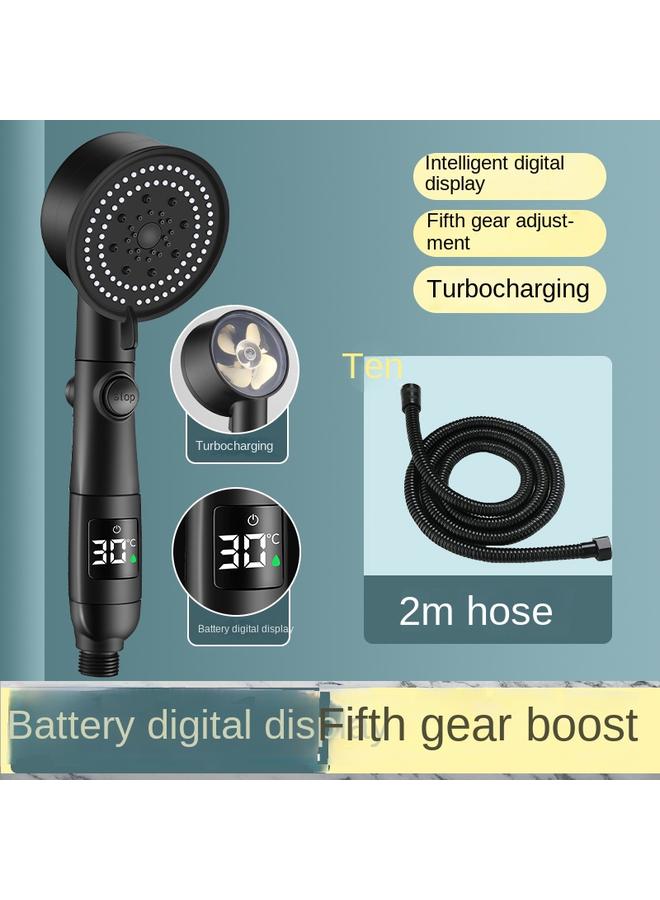 Bluejw Cross-border New 38-degree Water Stop Temperature Display Digital Display Shower Temperature Control Small Man Waist Shower Head Pressurized Shower Head - Image 1