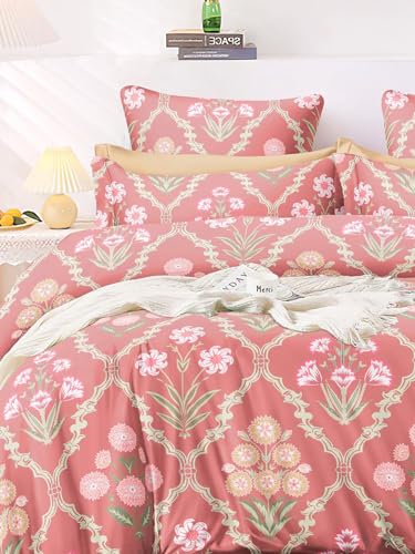 LOOMLYFE 300 TC Microfiber XXL Soft Cotton Super King Size Bedsheet for Double Bed, King Size 108 Inches X 108 Inches, 9 Feet, 275 X 275 cm with 2 Large Size Pillow Covers - PinkJaipuriBlock - Image 2