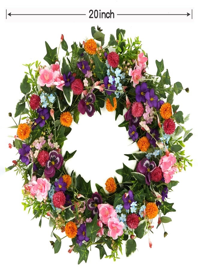 WreathDream أكاليل الربيع الاصطناعية من WreathDream للباب الأمامي مع زهور، مناسبة للاستخدام الداخلي والخارجي، وللمنازل الريفية، والشرفات، والجدران، والنوافذ، وديكورات حفلات الزفاف والمهرجانات. - Image 3