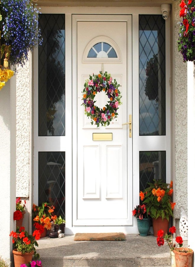 WreathDream أكاليل الربيع الاصطناعية من WreathDream للباب الأمامي مع زهور، مناسبة للاستخدام الداخلي والخارجي، وللمنازل الريفية، والشرفات، والجدران، والنوافذ، وديكورات حفلات الزفاف والمهرجانات. - Image 2
