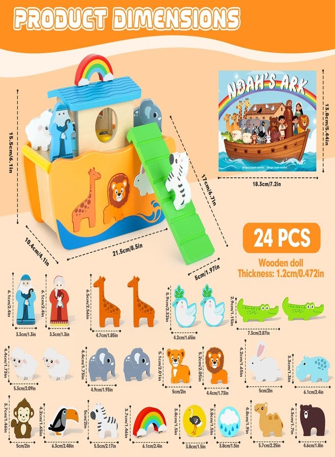 Hoarosall 27-Piece Wooden Noah's Ark Toy for 1-3 Year Olds Baptism Christmas Birthday Gift Bilingual Bible Story Montessori Shape Sorter Christian Educational Toy for Boys Girls - Image 4