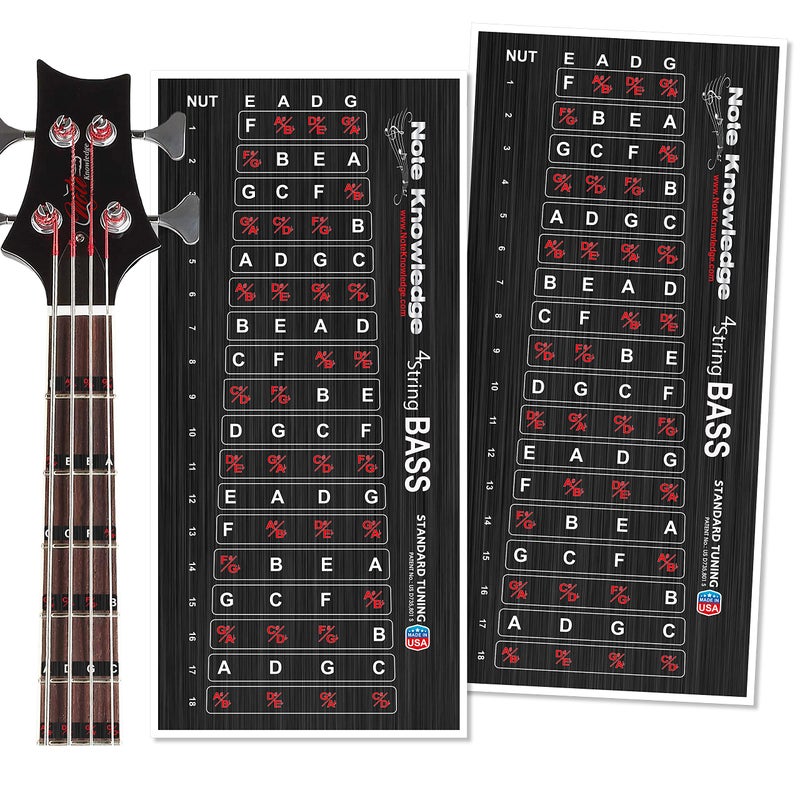 Note Knowledge Bass Guitar Fretboard Note Map DecalsStickers for Learning Notes Chords Scales