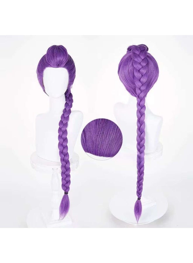 Anime KPop Demon Hunters Lumi Cosplay Wig - Violet Long Braided Hair with Deep Side Part, Fantasy Witch Hunter Girl Hair - Image 4