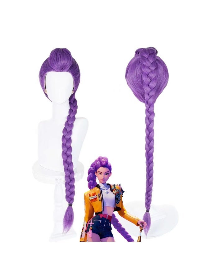 Anime KPop Demon Hunters Lumi Cosplay Wig - Violet Long Braided Hair with Deep Side Part, Fantasy Witch Hunter Girl Hair - Image 1