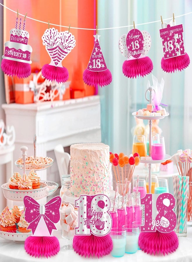 Yoirrat 8Pcs Hot Pink 18th Birthday Party Decorations Girls Happy 18th Birthday Table Honeycomb Centerpieces for Table Decor Pink 18th Birthday Table Decorations Topper for Gilrs 18th Party Supplies - Image 2