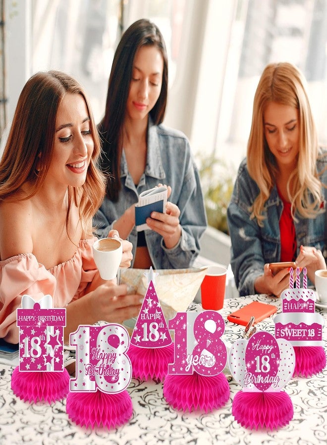 Yoirrat 8Pcs Hot Pink 18th Birthday Party Decorations Girls Happy 18th Birthday Table Honeycomb Centerpieces for Table Decor Pink 18th Birthday Table Decorations Topper for Gilrs 18th Party Supplies - Image 5
