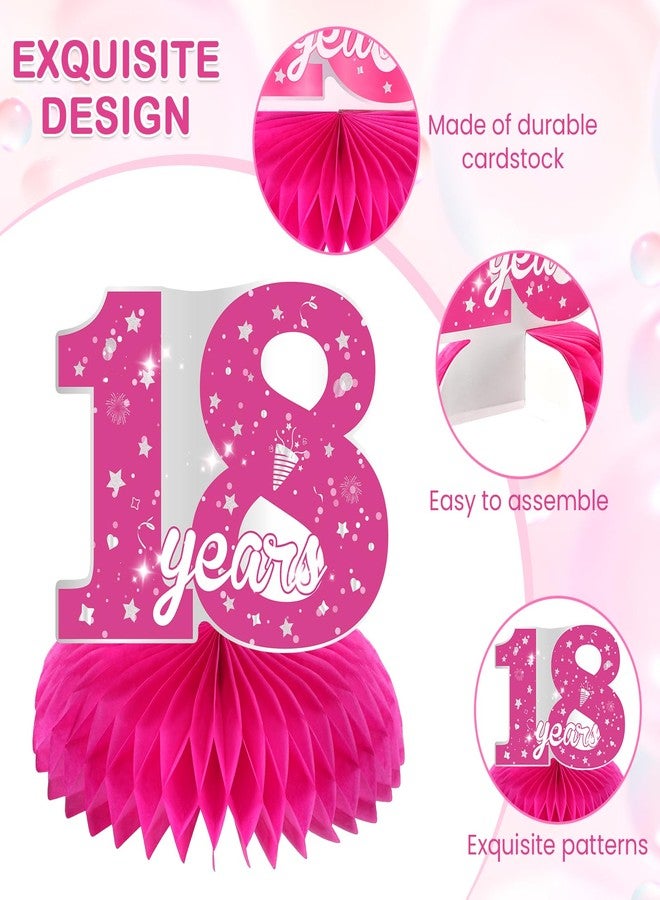 Yoirrat 8Pcs Hot Pink 18th Birthday Party Decorations Girls Happy 18th Birthday Table Honeycomb Centerpieces for Table Decor Pink 18th Birthday Table Decorations Topper for Gilrs 18th Party Supplies - Image 4