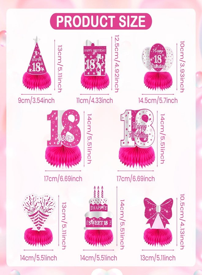 Yoirrat 8Pcs Hot Pink 18th Birthday Party Decorations Girls Happy 18th Birthday Table Honeycomb Centerpieces for Table Decor Pink 18th Birthday Table Decorations Topper for Gilrs 18th Party Supplies - Image 3