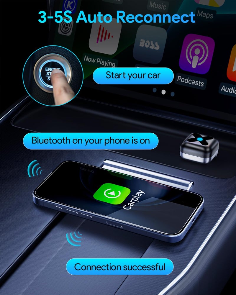 Visoud Ultra Mini Android Auto & CarPlay Wireless Adapter, Latest A9 Chip 5.8GHZ WiFi, 5.4 Bluetooth, 3-5s Auto Connect, USB-C/USB-A/Extension Cable, Compatible with iOS10+, Android 10+, CE/ROHS/FCC - Image 5