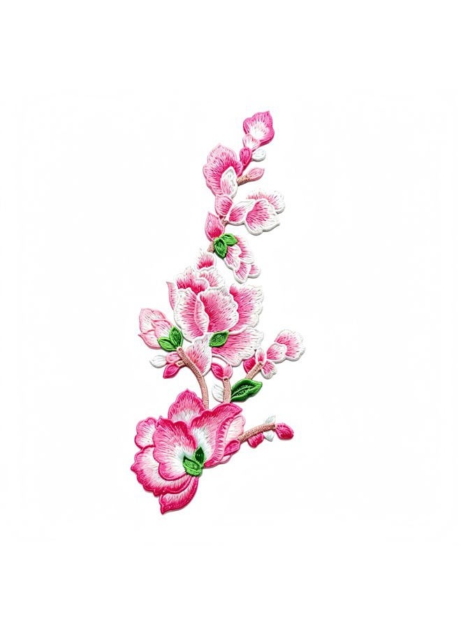 SuiGlory Large Pink Flower Patch, Sew On Embroidered Floral Patch for DIY Clothing, Jeans,Sewing Crafts - Image 1