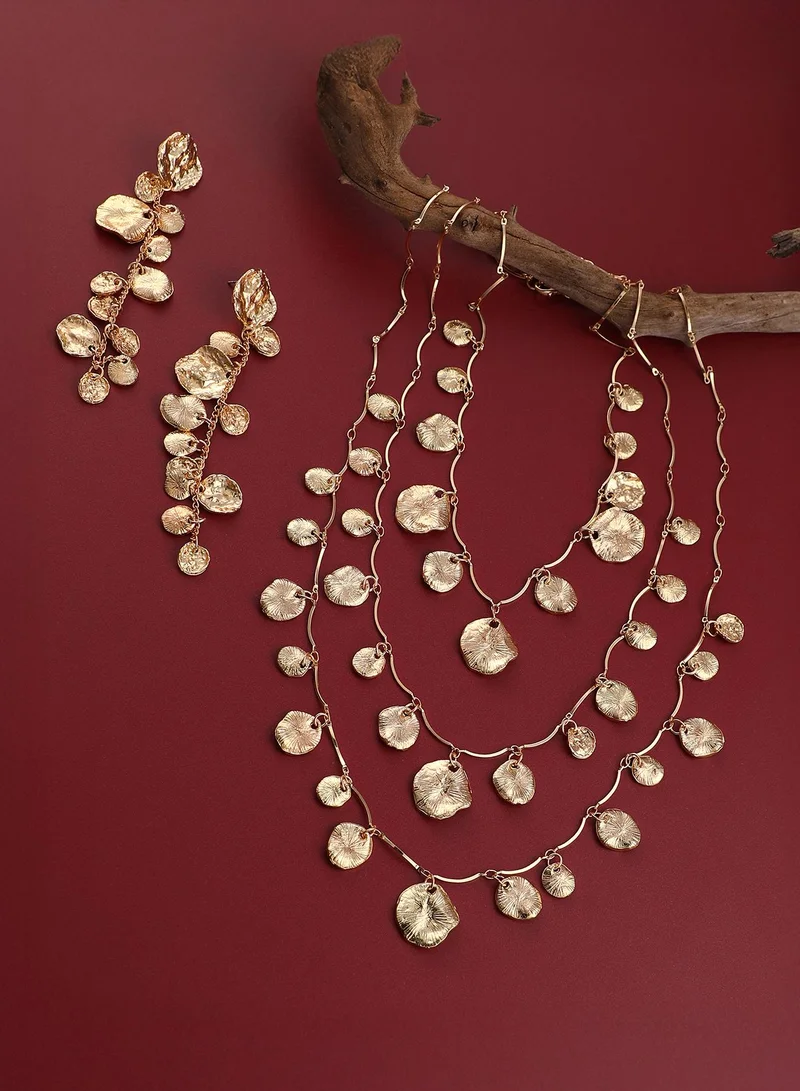 Hammered Leaf Necklace Earrings