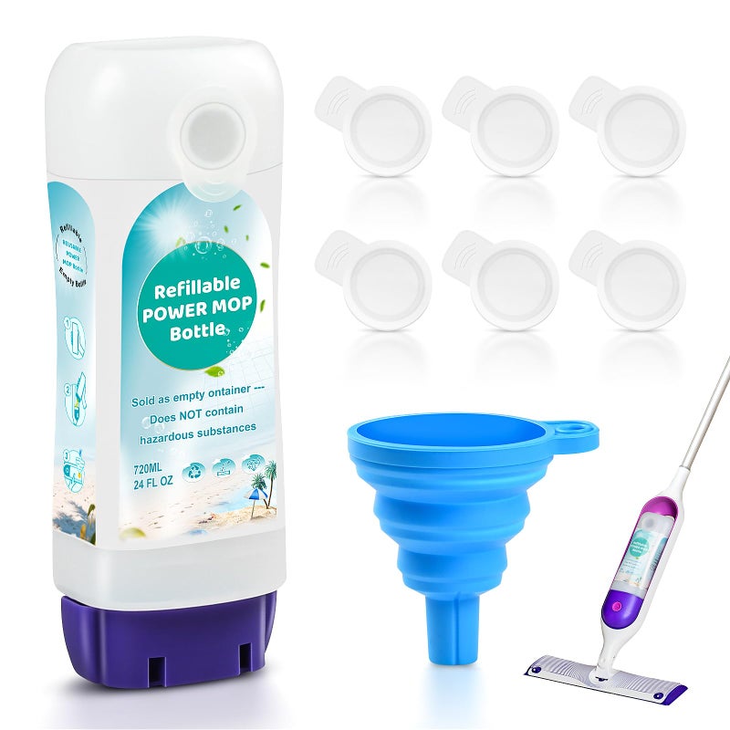 Fenkabs Refillable Bottle for SwifferÂ® Power Mopâ„¢ - 24 FL.OZ Reusable HDPE Container with 6 Leak-Proof Seal & 1 Funnel, Easy Install for Use with Any Cleaning Solution - Image 1