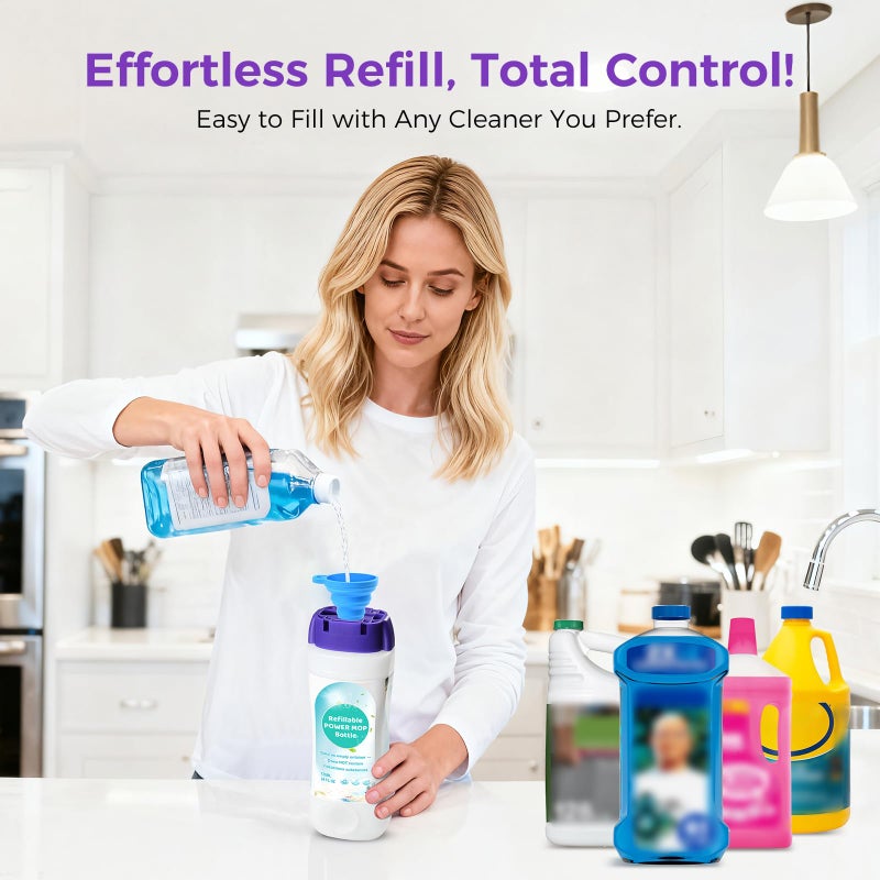 Fenkabs Refillable Bottle for SwifferÂ® Power Mopâ„¢ - 24 FL.OZ Reusable HDPE Container with 6 Leak-Proof Seal & 1 Funnel, Easy Install for Use with Any Cleaning Solution - Image 3