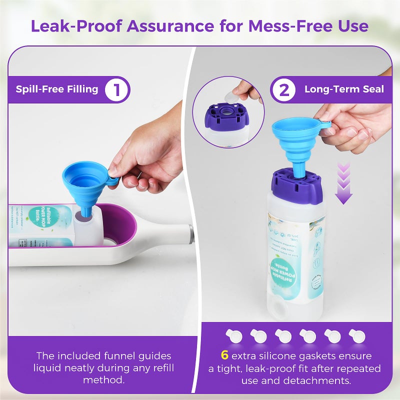 Fenkabs Refillable Bottle for SwifferÂ® Power Mopâ„¢ - 24 FL.OZ Reusable HDPE Container with 6 Leak-Proof Seal & 1 Funnel, Easy Install for Use with Any Cleaning Solution - Image 4
