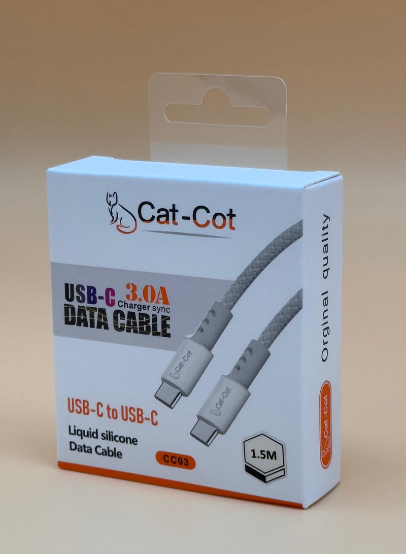 Cat - Cot كابل Cat-Cot USB-C إلى USB-C 3.0A للشحن السريع ونقل البيانات – كابل سلكي سائل سيليكون بطول 1.5م (CC03) - Image 1