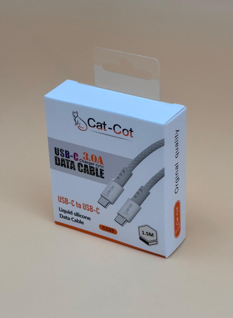 Cat - Cot كابل Cat-Cot USB-C إلى USB-C 3.0A للشحن السريع ونقل البيانات – كابل سلكي سائل سيليكون بطول 1.5م (CC03) - Image 4
