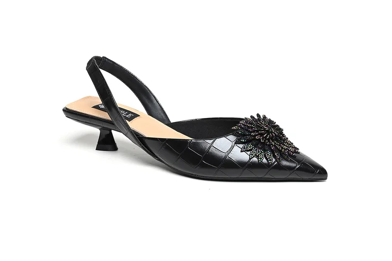 Cuple Embellished croc pattern slingback low heeled shoe