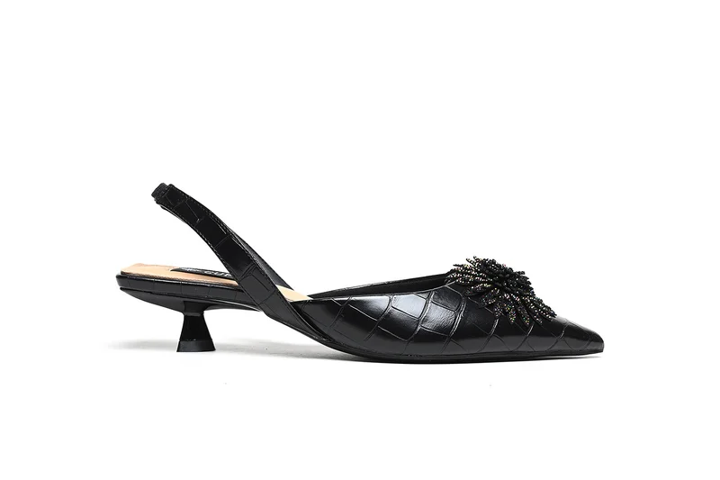 Cuple Embellished croc pattern slingback low heeled shoe