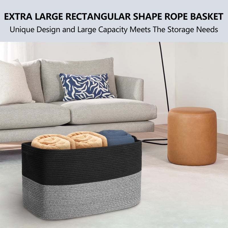 MEGASKET Extra Large Storage Baskets, 22" x 17" x 12" Black Baskets for Organizing, Rectangle Woven Basket for Blankets, Toys, Towels, Laundry, Decorative Wicker Storage Basket, Basket for Decor - Image 3