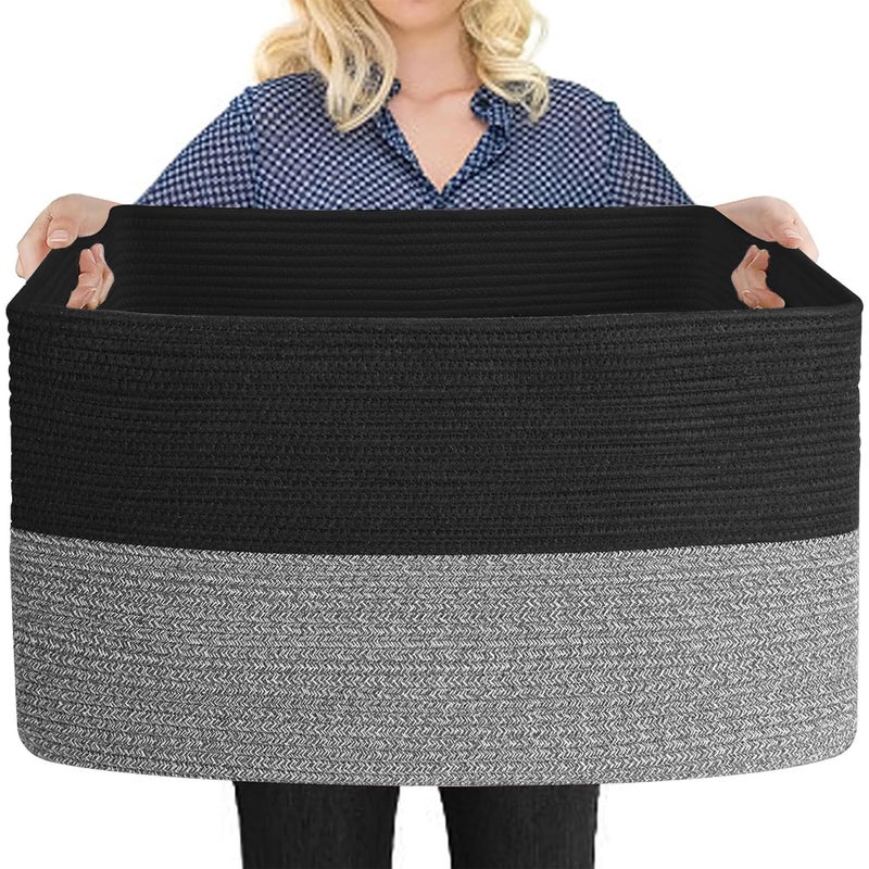 MEGASKET Extra Large Storage Baskets, 22" x 17" x 12" Black Baskets for Organizing, Rectangle Woven Basket for Blankets, Toys, Towels, Laundry, Decorative Wicker Storage Basket, Basket for Decor - Image 1