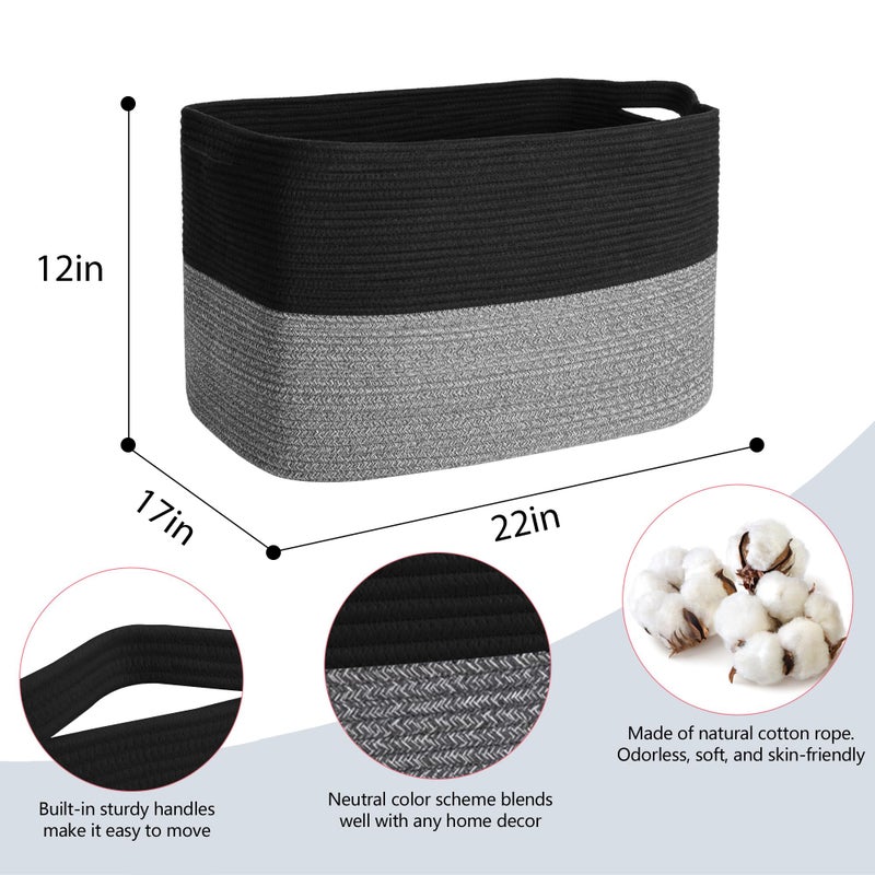 MEGASKET Extra Large Storage Baskets, 22" x 17" x 12" Black Baskets for Organizing, Rectangle Woven Basket for Blankets, Toys, Towels, Laundry, Decorative Wicker Storage Basket, Basket for Decor - Image 2
