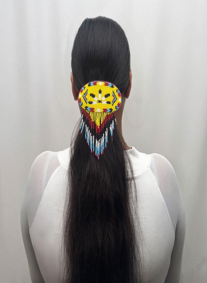 La vivia Handmade Beaded Hair Barrette,Native American Style Seed Bead Hair Clip,Yellow Feather Beaded Fringe Hair Band for Women.47/1 - Image 4