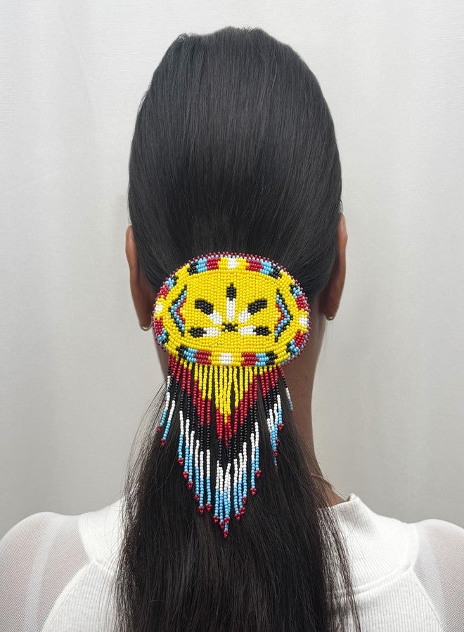 La vivia Handmade Beaded Hair Barrette,Native American Style Seed Bead Hair Clip,Yellow Feather Beaded Fringe Hair Band for Women.47/1 - Image 5