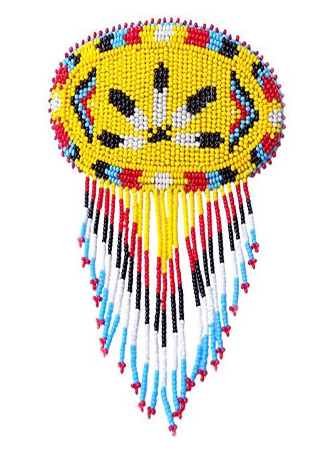 La vivia Handmade Beaded Hair Barrette,Native American Style Seed Bead Hair Clip,Yellow Feather Beaded Fringe Hair Band for Women.47/1 - Image 1