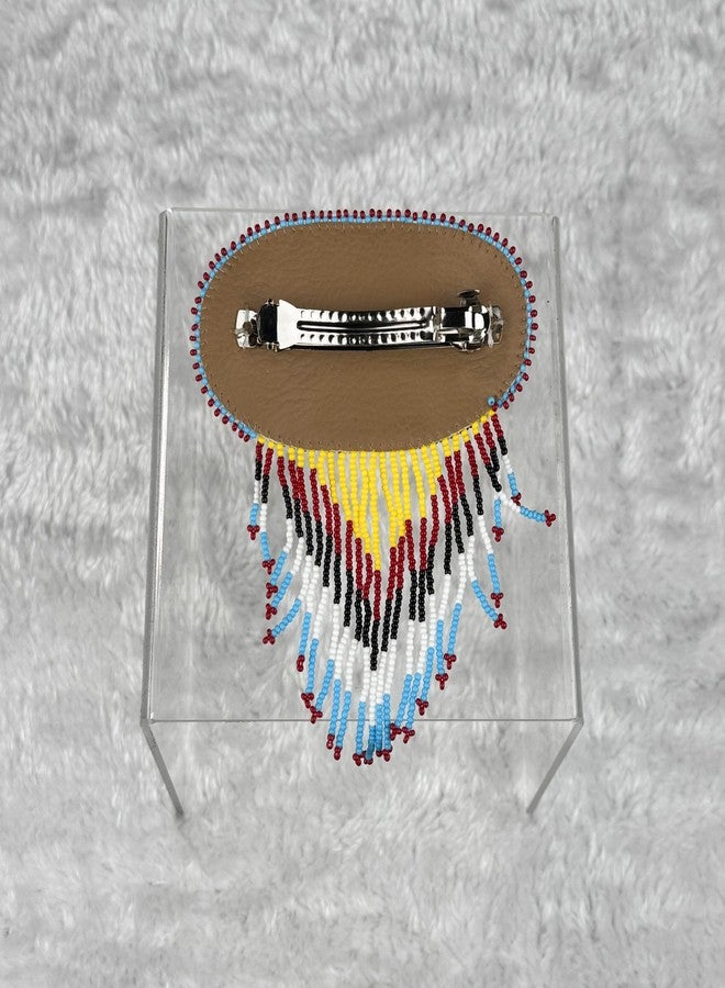 La vivia Handmade Beaded Hair Barrette,Native American Style Seed Bead Hair Clip,Yellow Feather Beaded Fringe Hair Band for Women.47/1 - Image 3