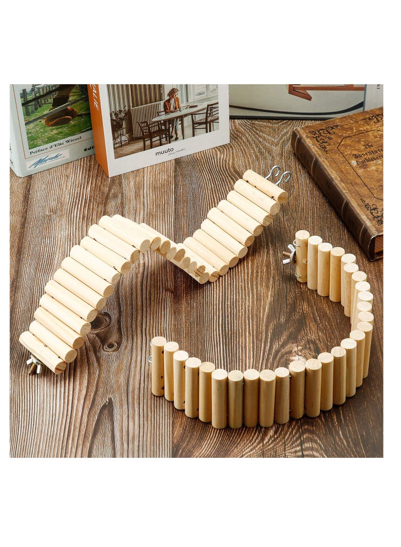 KASTWAVE 2 Pieces Wooden Pet Ladder Bridge, Bendable Wood Bridge Toy for Hamster Mouse Chipmunk and Other Small Animals, Pet's Cage Habitat - Image 1