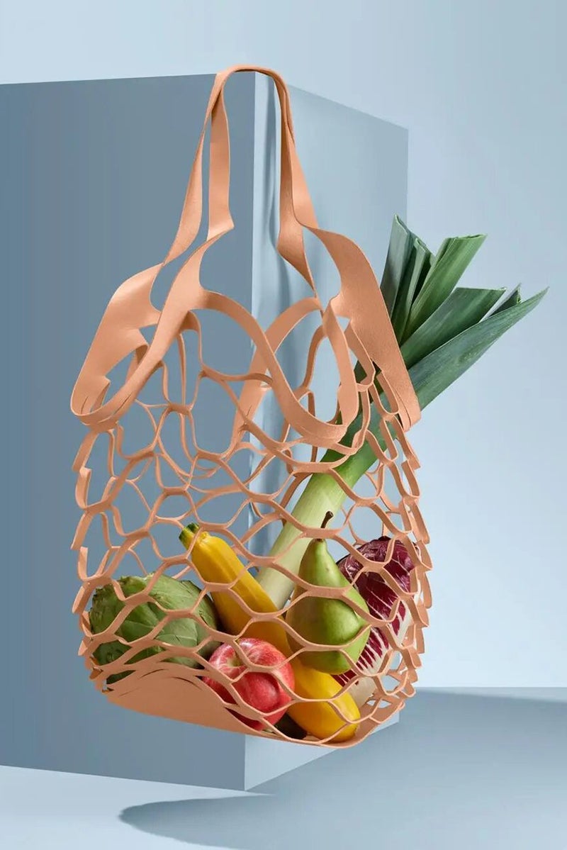 Tchibo حقيبة تسوق شبكية جلدية 24 سم ارتفاع × 47 سم طول × 13 سم عرض، بني - Image 1