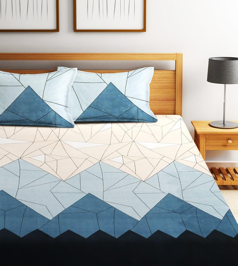 Fashion String 144TC Microfibre Abstract Geometric Line Art Double Bedsheet with 2 Pillow Covers - Image 2
